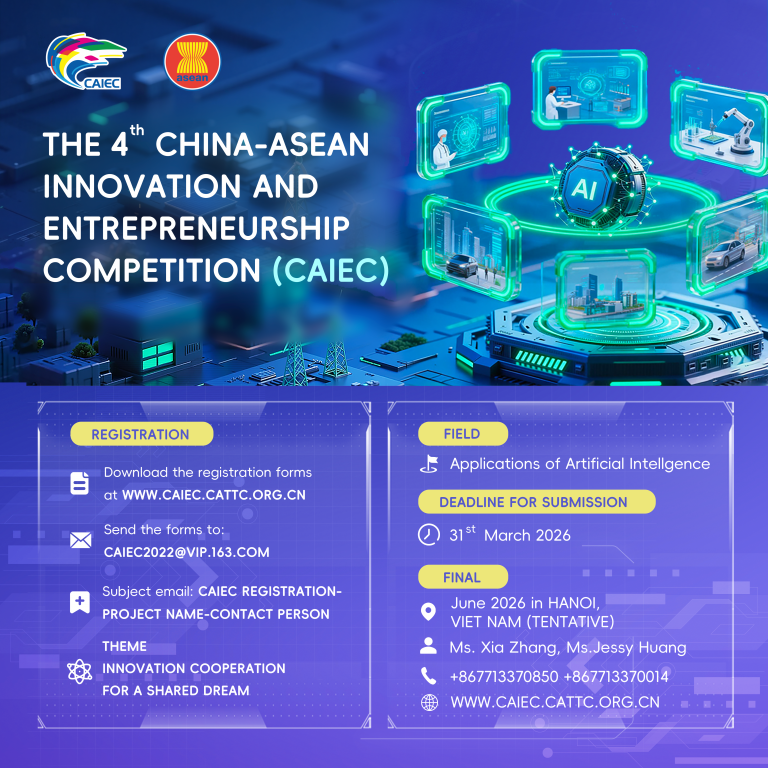 🌏✨ ประชาสัมพันธ์ ทุนวิจัยและการแข่งขันสำหรับเยาวชน “The 4th China-ASEAN Innovation and Entrepreneurship Competition (CAIEC)”