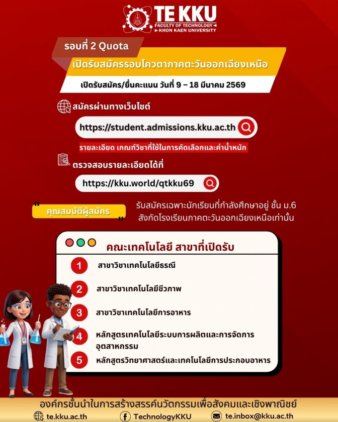 📣 รอบที่ 2 Quota: เปิดรับสมัครรอบโควตาภาคตะวันออกเฉียงเหนือ