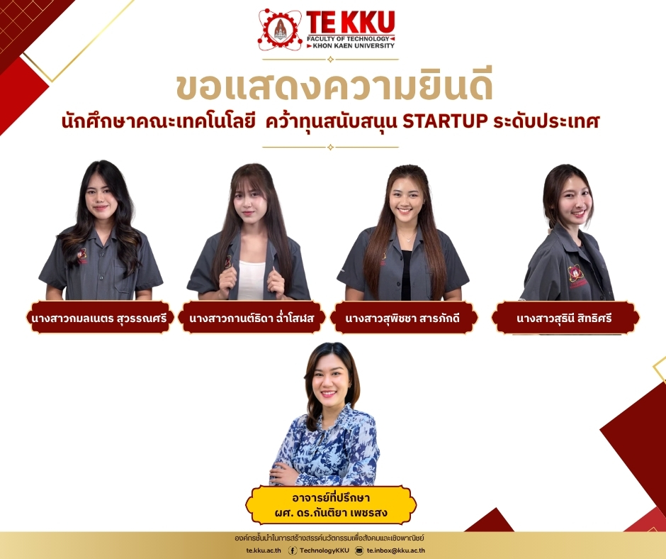 ขอแสดงความยินดี นักศึกษาคณะเทคโนโลยี คว้าทุนสนับสนุน startup ระดับประเทศ